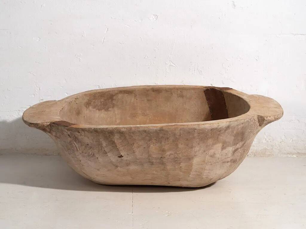 Large antique solid wood bowl (c.1900) #1