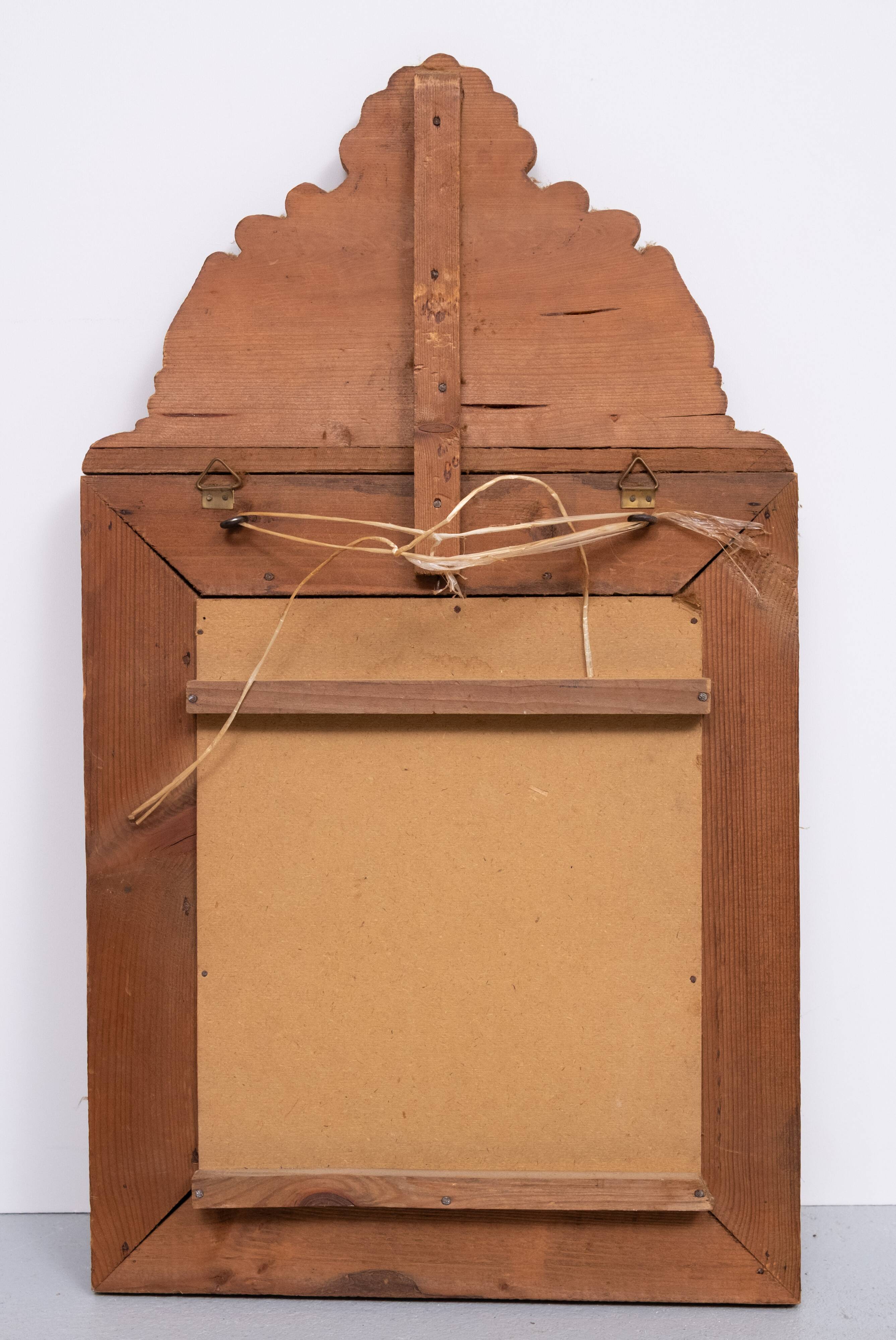 Antique Dutch Brass Ornate Repousse hanging Mirror Hall Cabinet