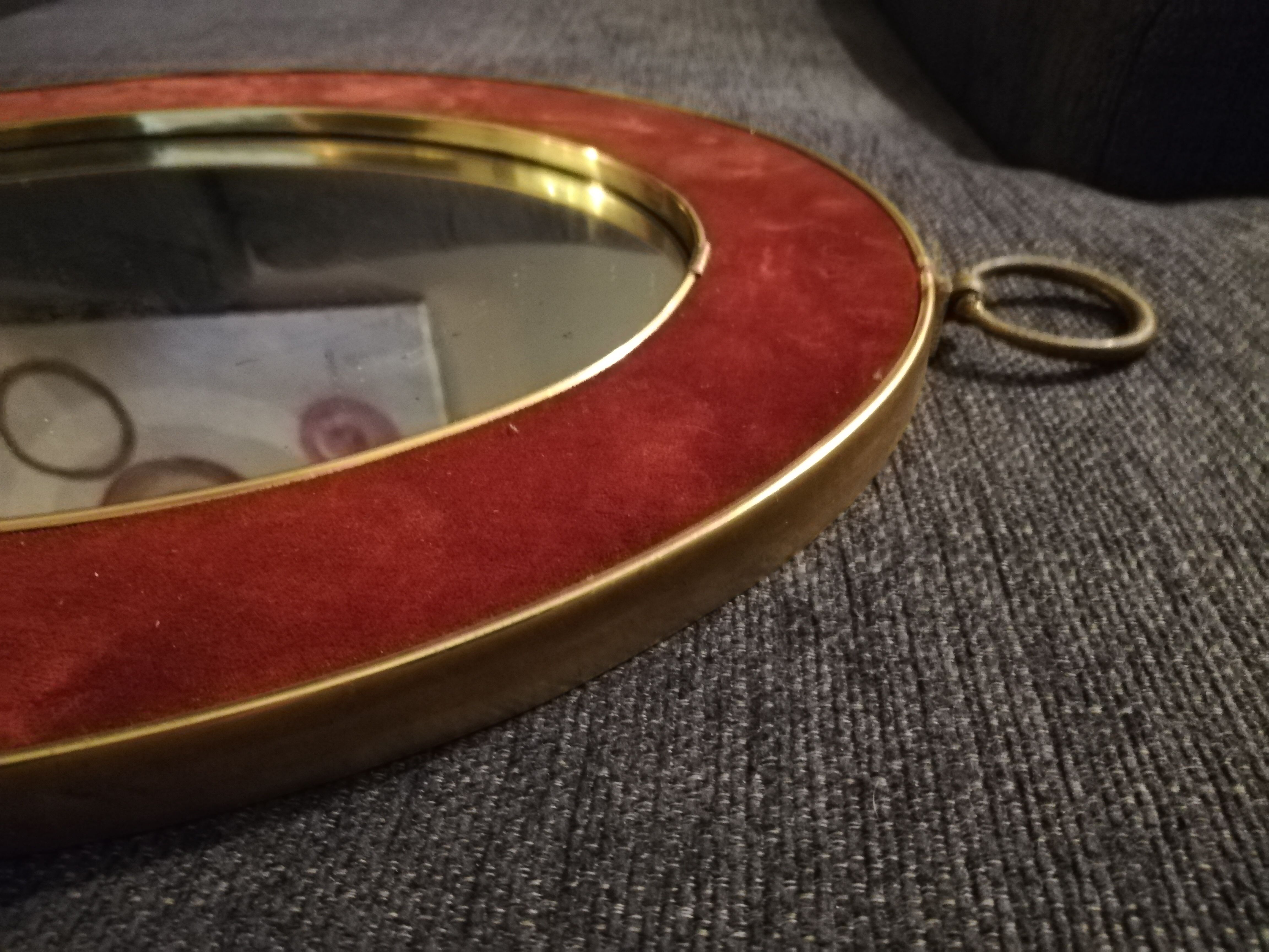 Oval mirror margin velvet flocking red vintage