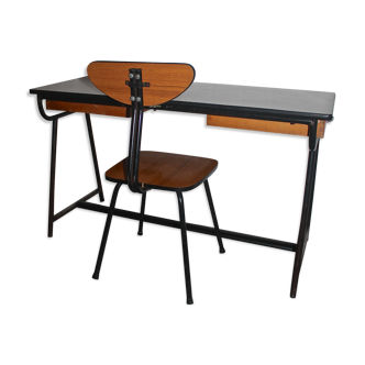 Ancien bureau double avec sa chaise vintage 50