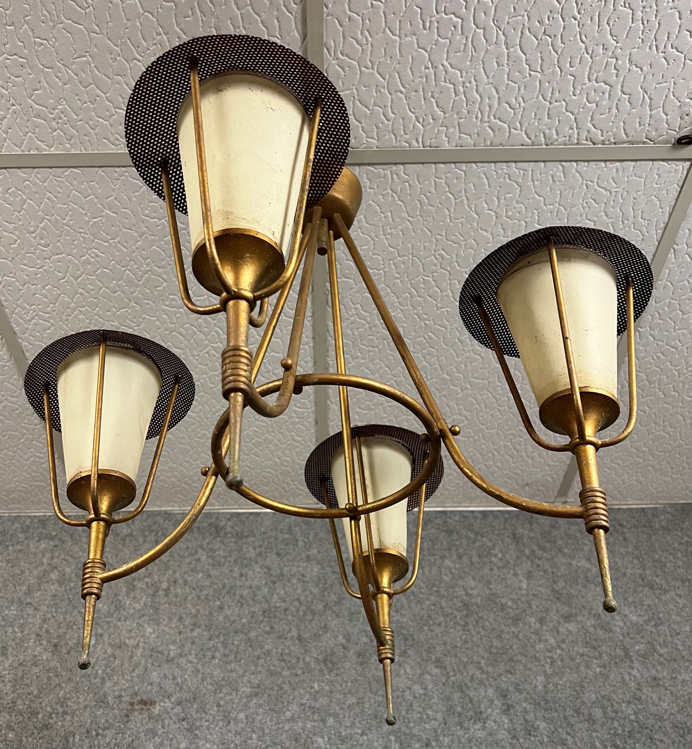 Circa 1950, gilded brass chandelier