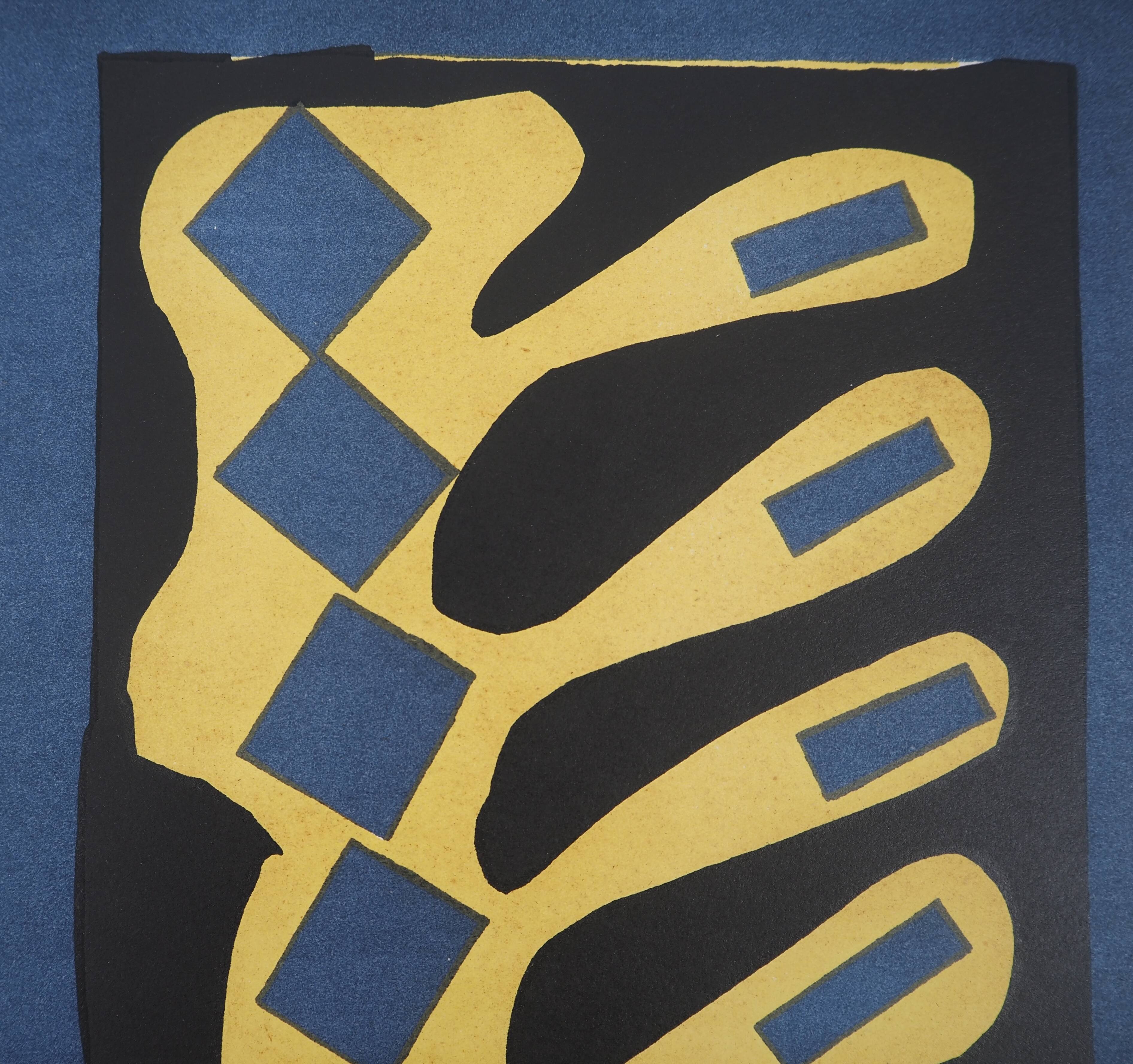Henri matisse : découpage sur fond bleu - lithographie signée