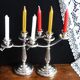 Pair of silver metal candlesticks / 3-branch silver metal candelabras.