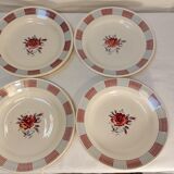 Set of 4 old flat plates from the earthenware factories of St Amand