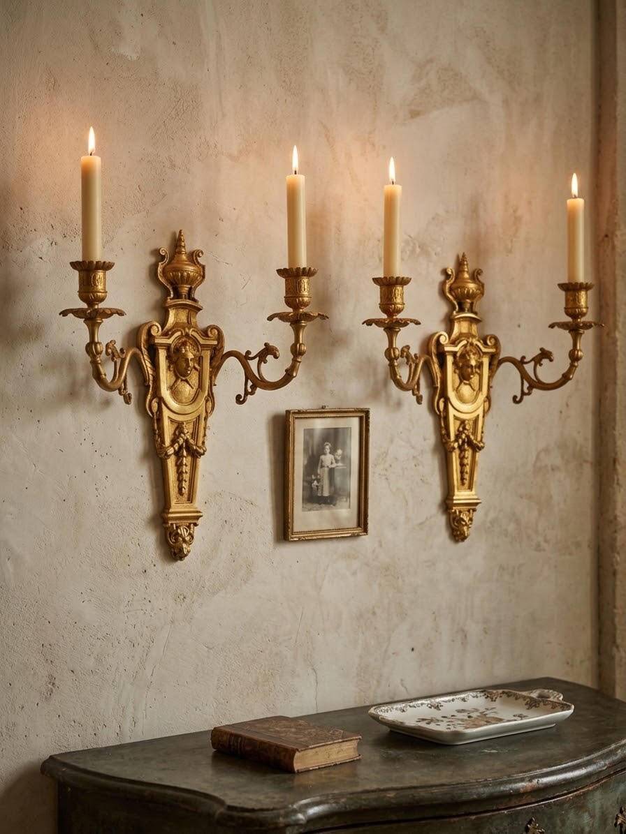 Pair of Gold Wall Sconces in Louis XVI Style from the Napoleonic III Era, Apolon, 19th Century