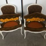 2 fauteuils cabriolet Louis XV jaune moutarde