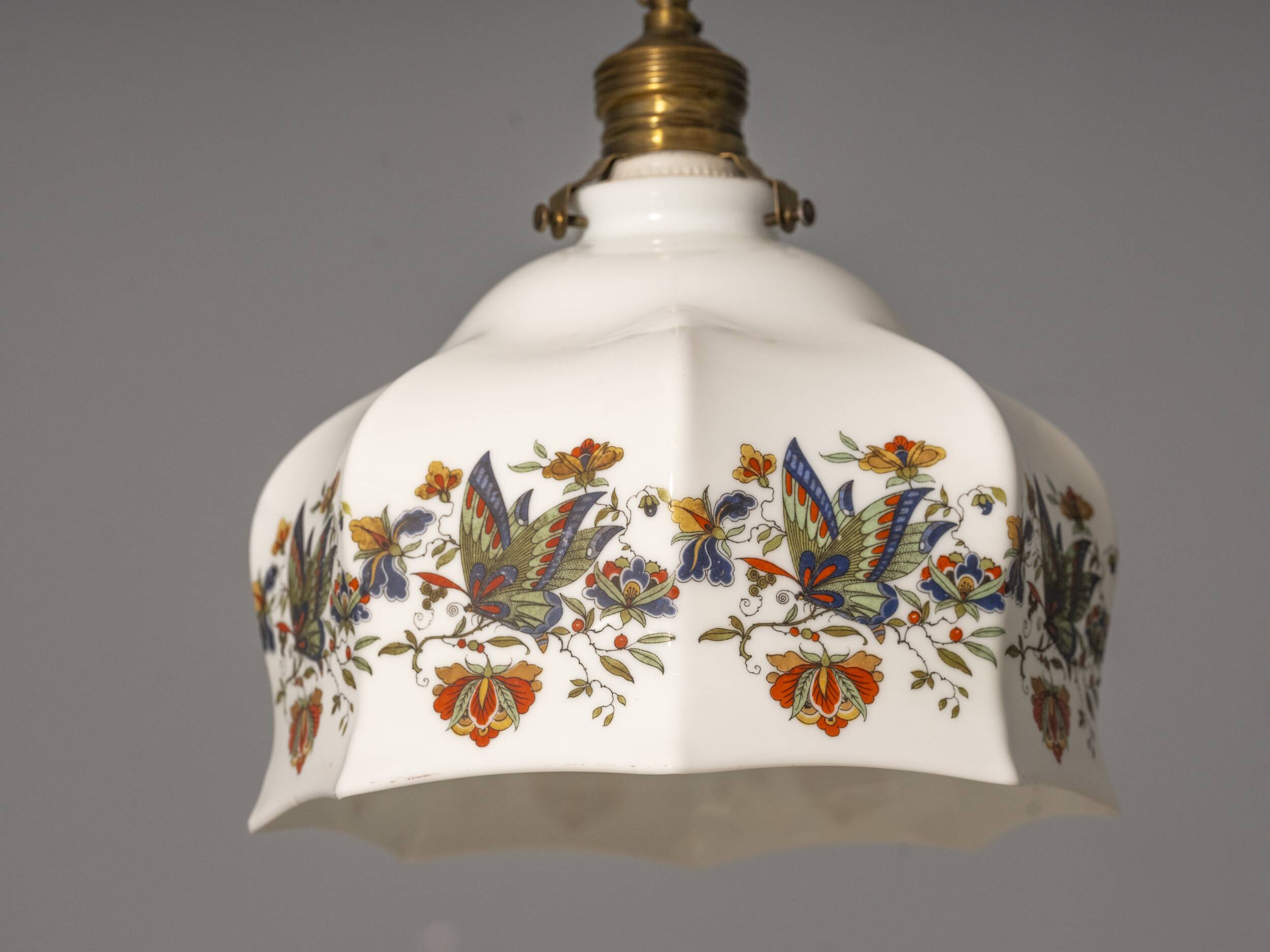 Hanging glass lampshade, vintage (hand-painted)