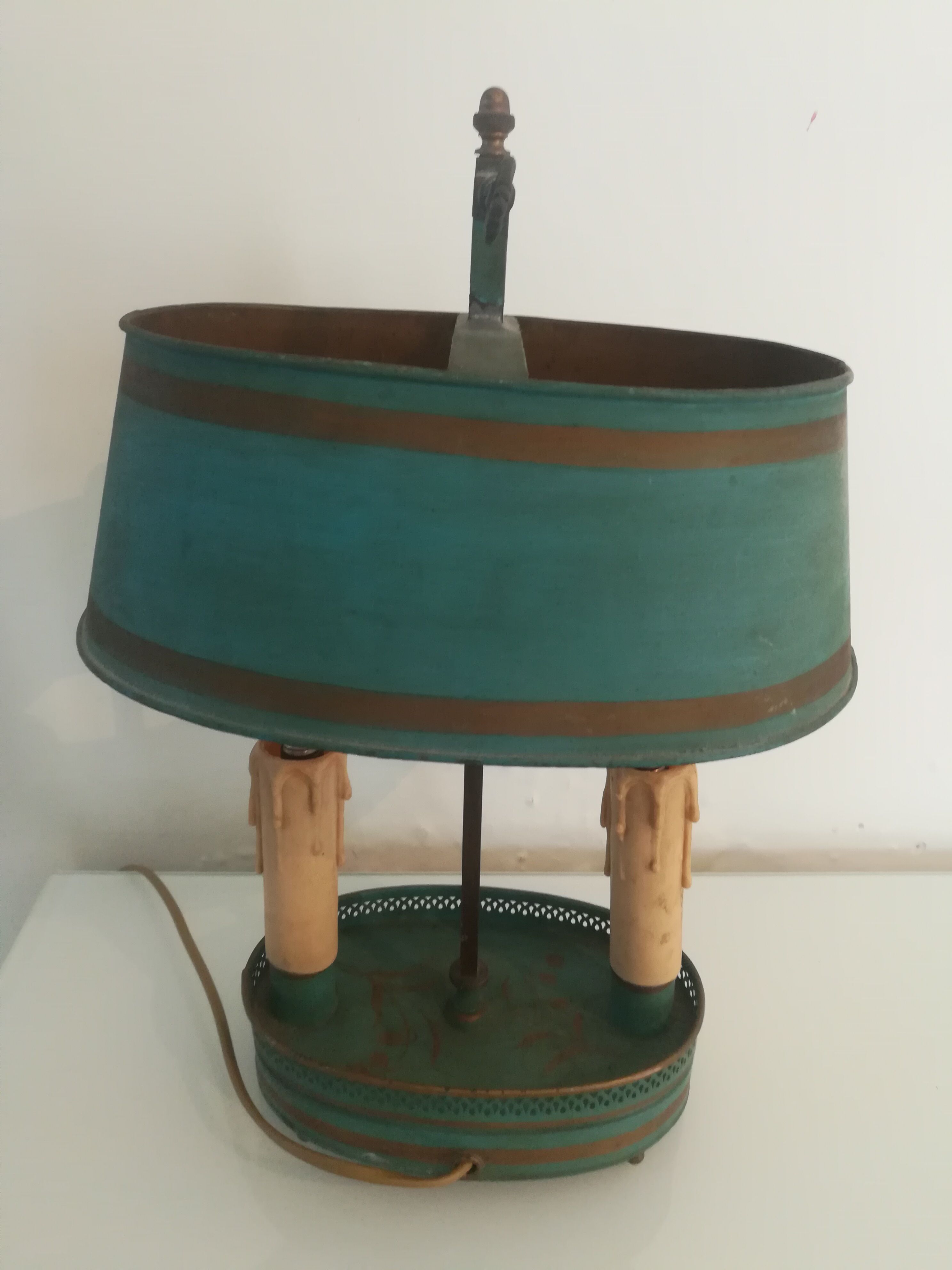 Painted metal hot water bottle lamp