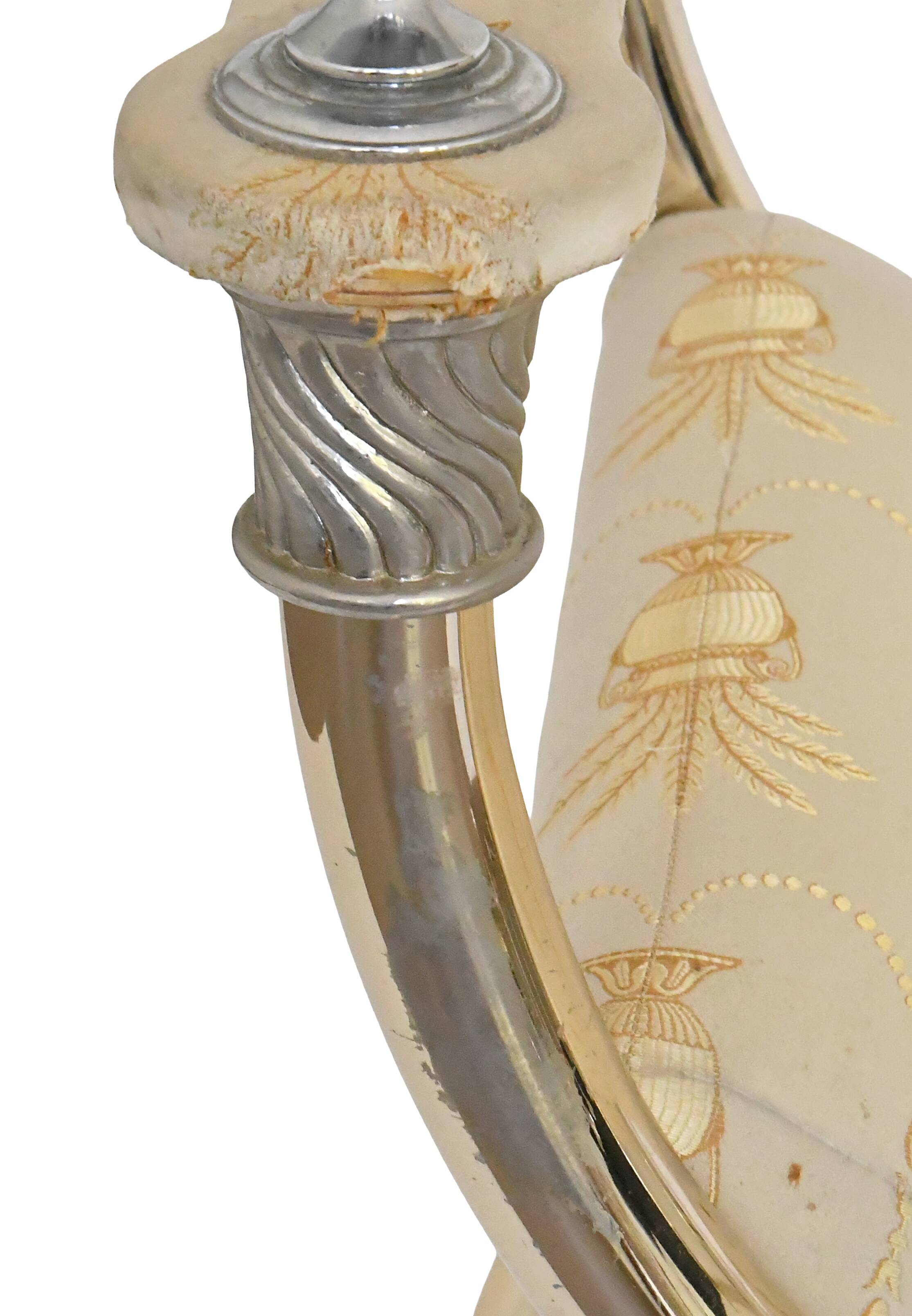 Bench in gilded brass and Empire-style fabric