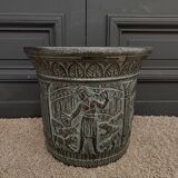 Pair of planters from the 60s with antique decor, green background