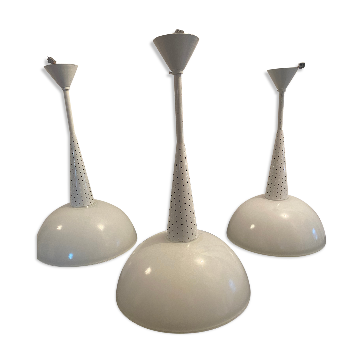 Lot de 3 lampes metal et verre holophane design année 70