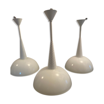 Set of 3 metal and glass lamps holophane design year 70