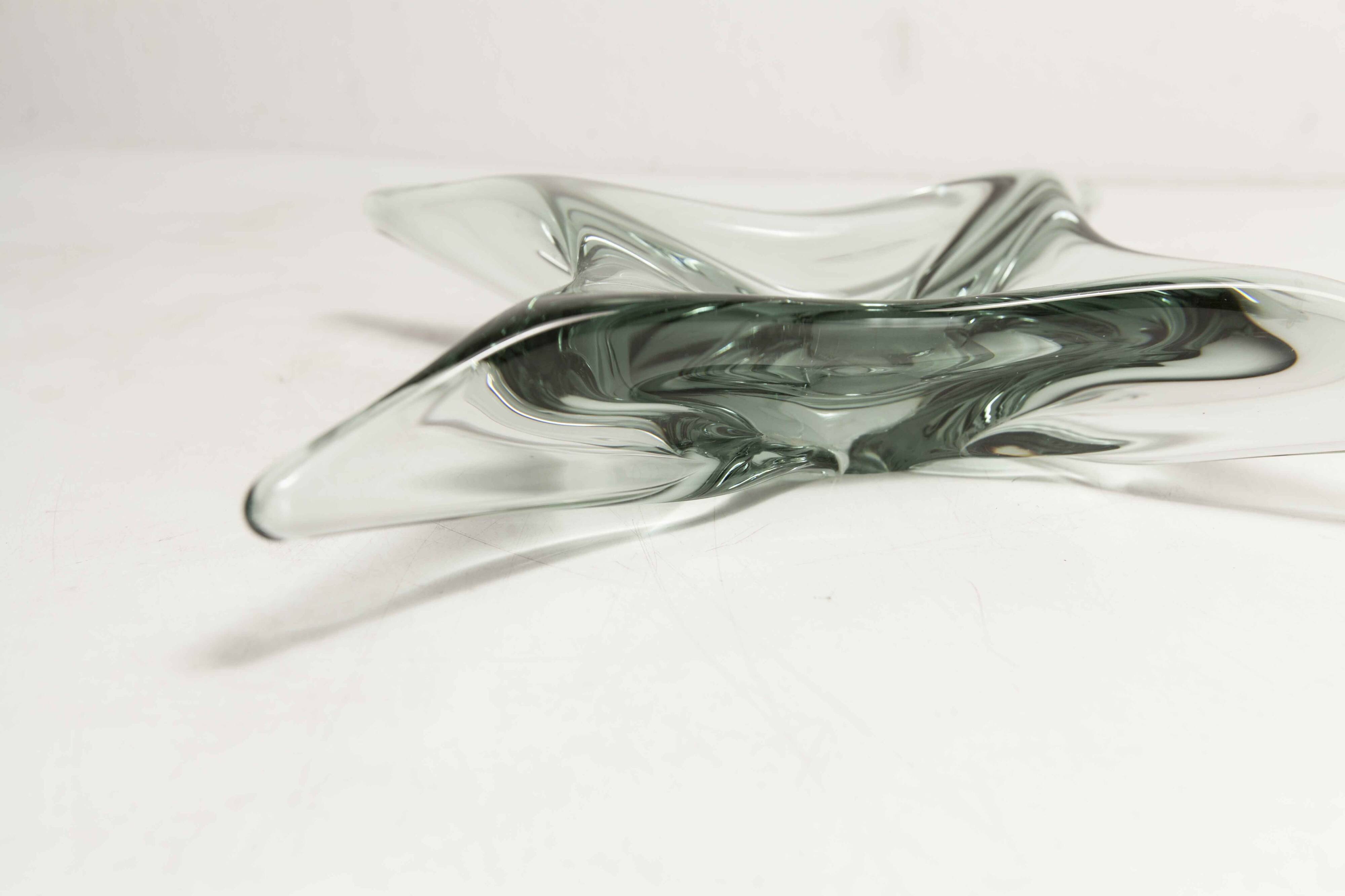Transparent and green Murano glass ashtray