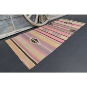 Vintage Turkish Oushak Handmade Wool Cotton Purple Runner Rug 93x234