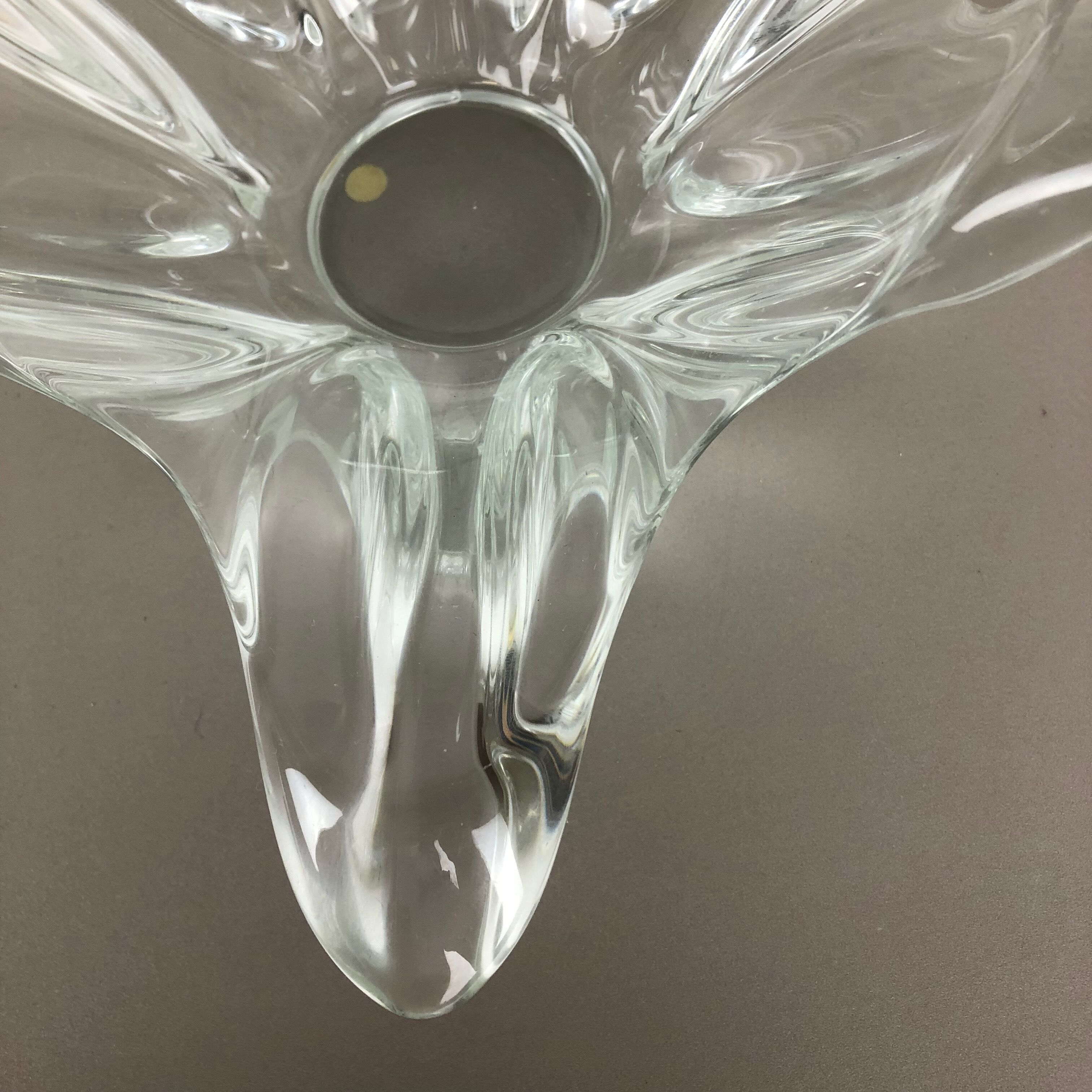 Large French Floral Crystal Glass Shell Bowl by Art Vannes, France, 1970s