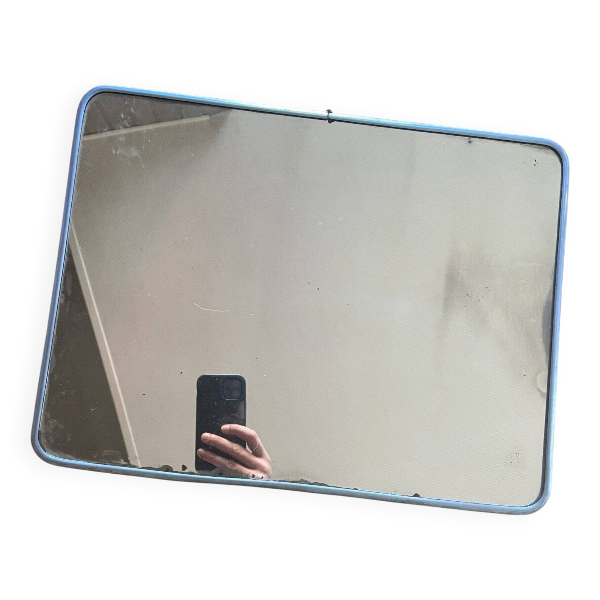 Large metallic blue barber mirror