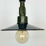 Industrial blue enamel military pendant lamp with cast aluminium top, 1960