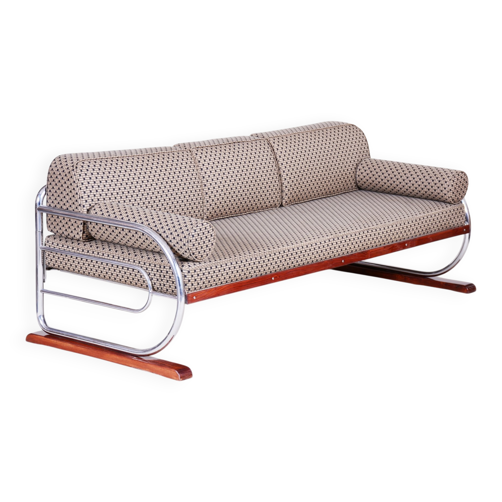 Bauhaus Sofa in Chrome and Backhausen Fabric attributed to R. Slezák, Czech, 1930s
