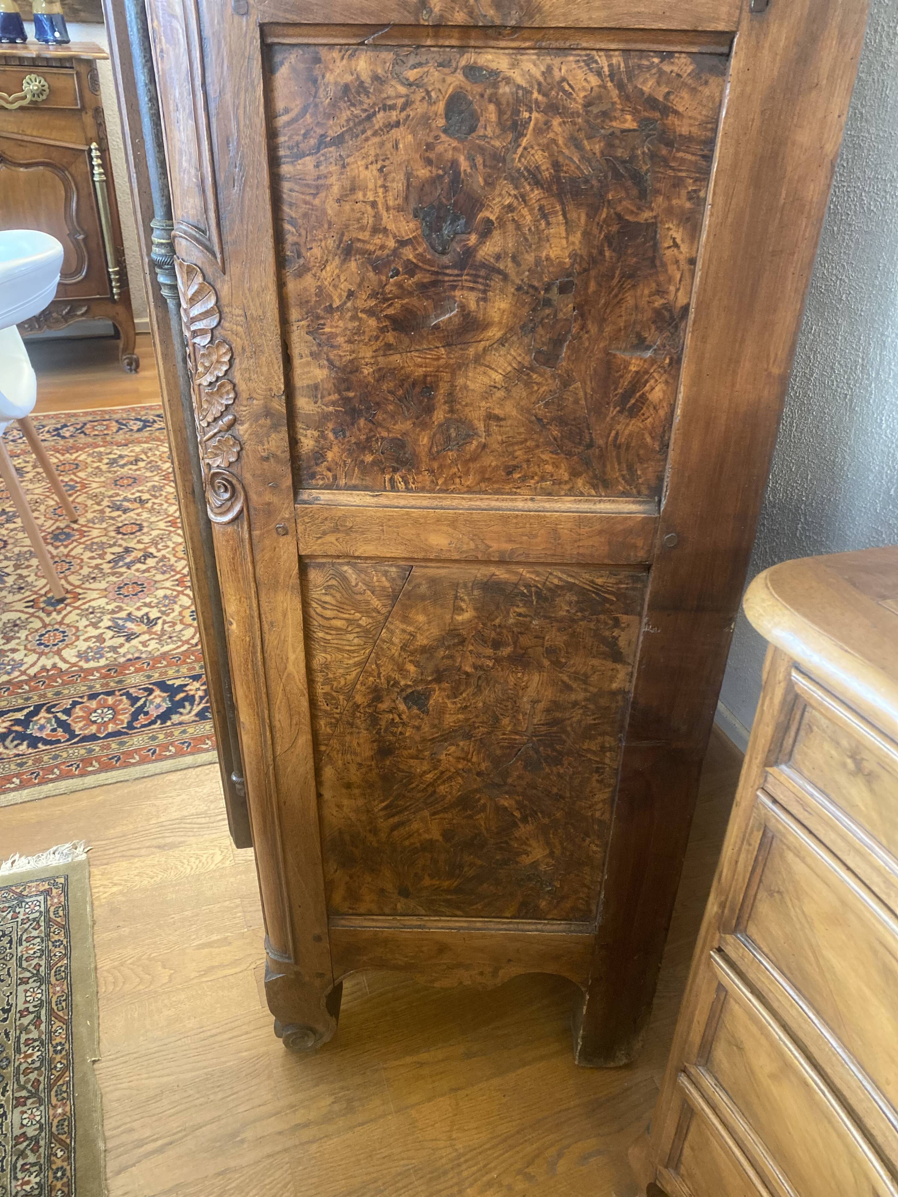 Bressane wardrobe with arched cornice, walnut and fresne magnifying glass.