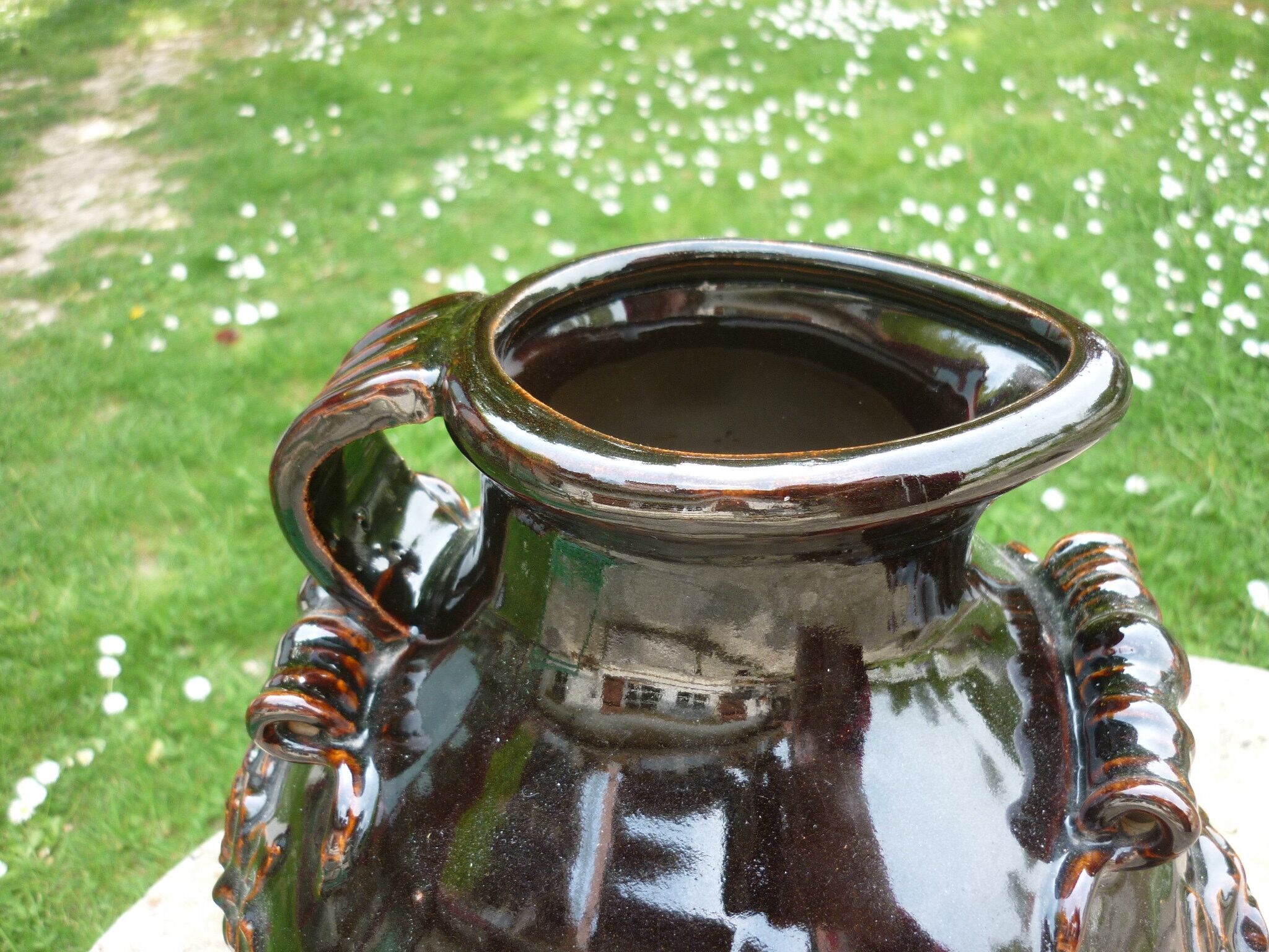 Dark brown ceramic potiche