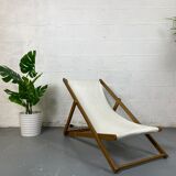 Transat tissus blanc avec structure en bois
