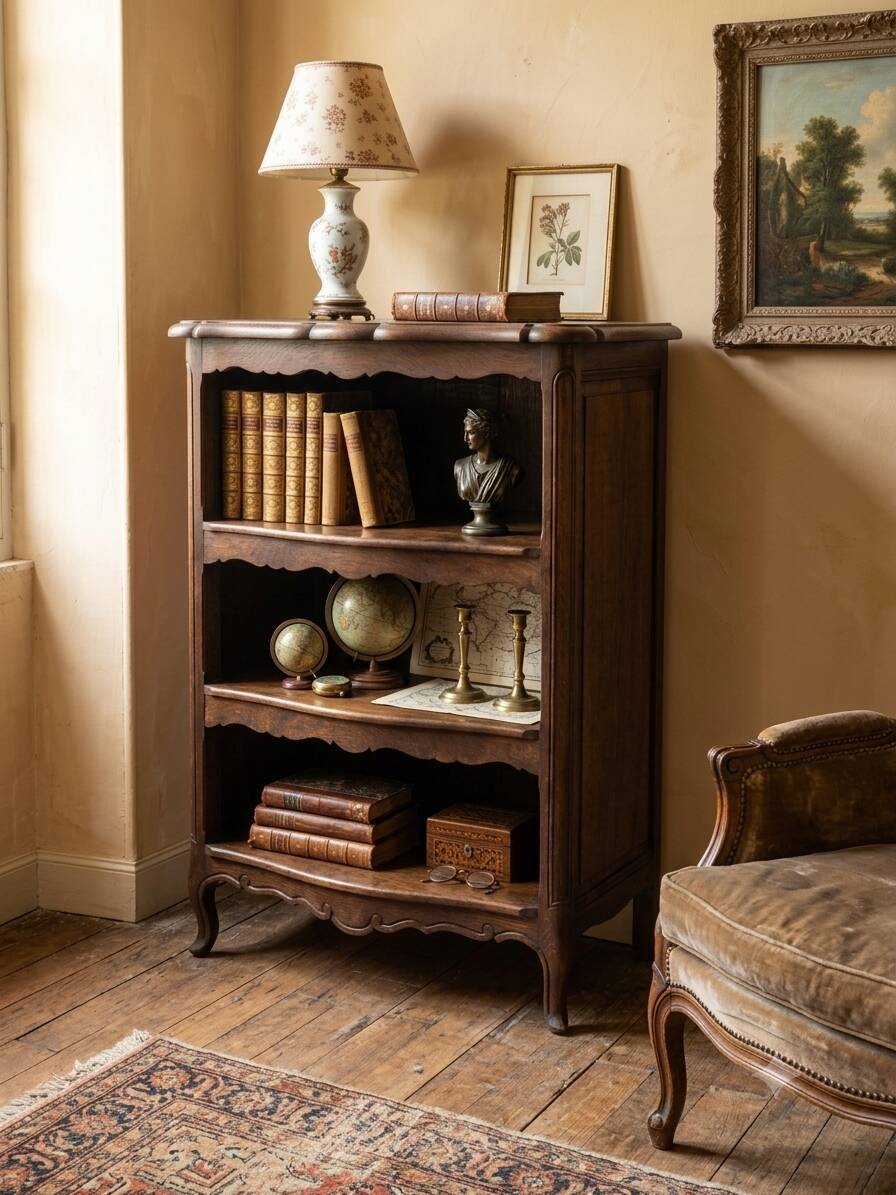 Bibliothèque galbée style Louis XV en chêne massif