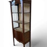 vintage wooden display cabinet with curved glass