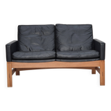 1960s, Danish 2-seater sofa in original condition, furniture leather, solid oak wood.