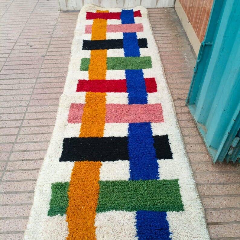 Handmade natural wool hallway rug, size 75 x 300 cm