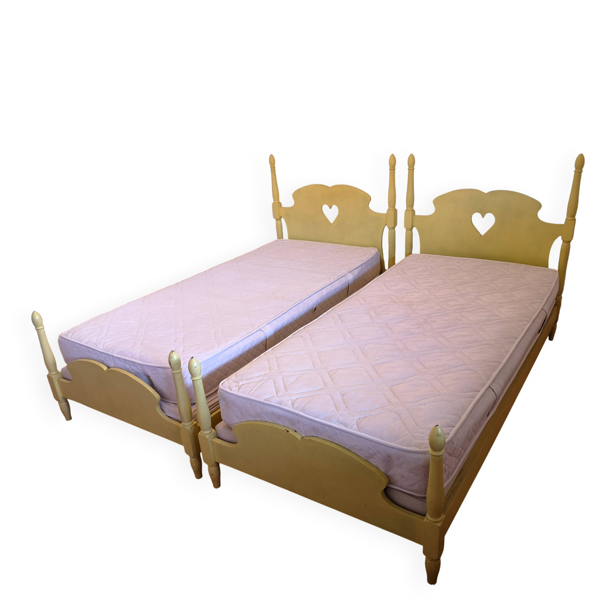 Pair of painted wooden twin beds