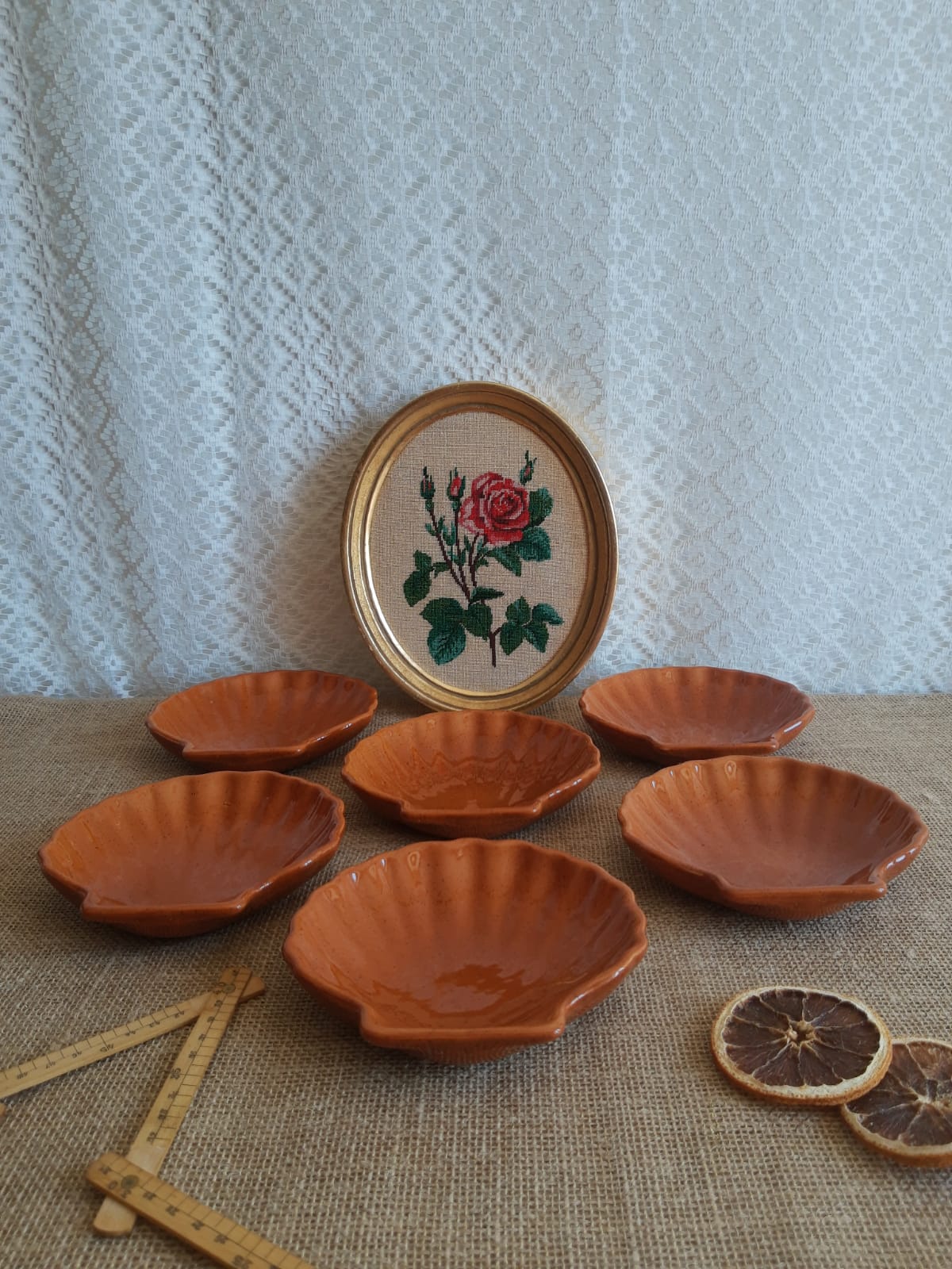 Set of 6 glazed scallop shell ramekins Emile Henry France