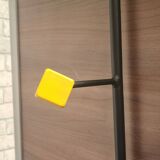 1950s metal and wood wall coat rack with mirror and umbrella stand