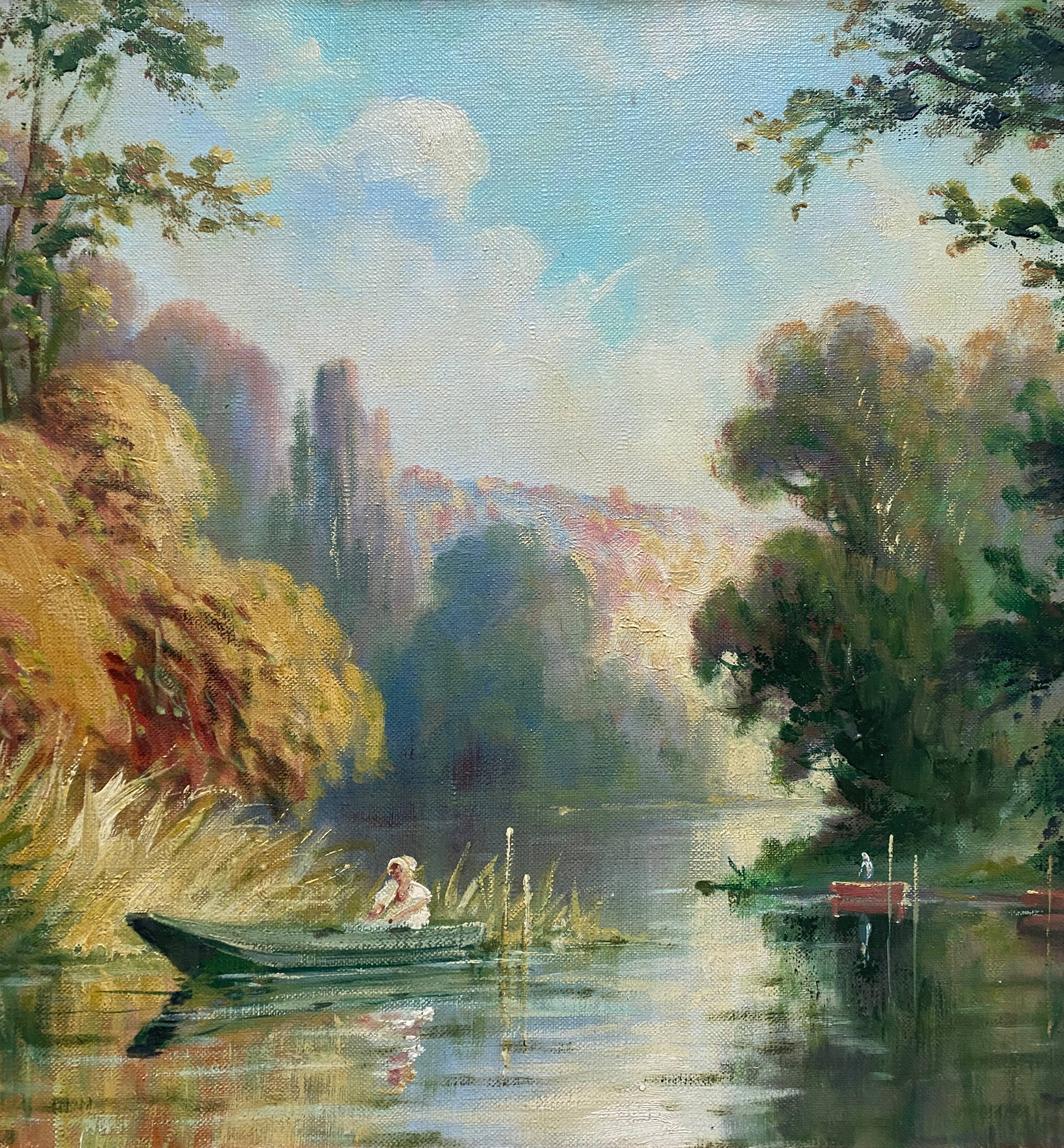 Painting "River bathed in light" HST Post impressionist signed