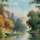 Painting "River bathed in light" HST Post impressionist signed