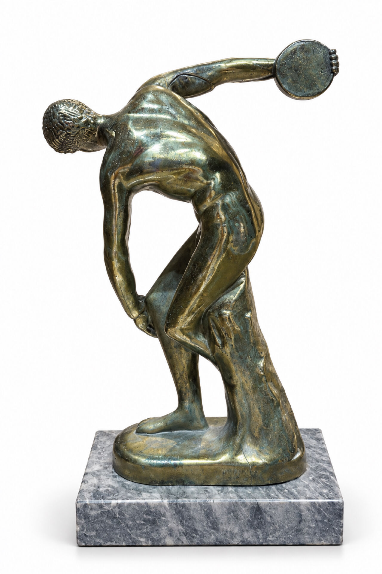 Discobole Metame, sculpture de style Art déco à patine bronze sur socl