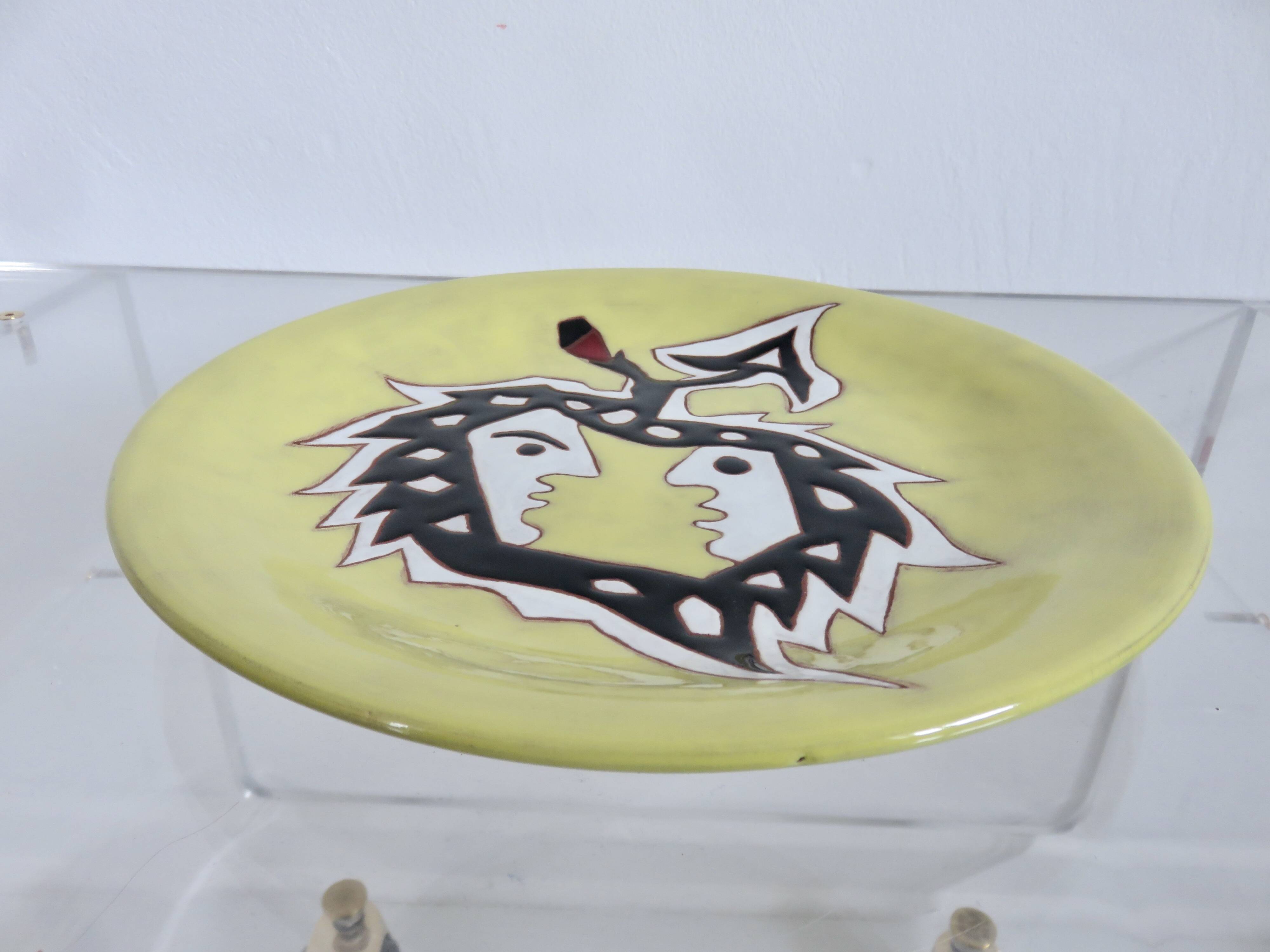 Jean Lurçat 2 enamelled ceramic plates, signed, Sant Vicens edition