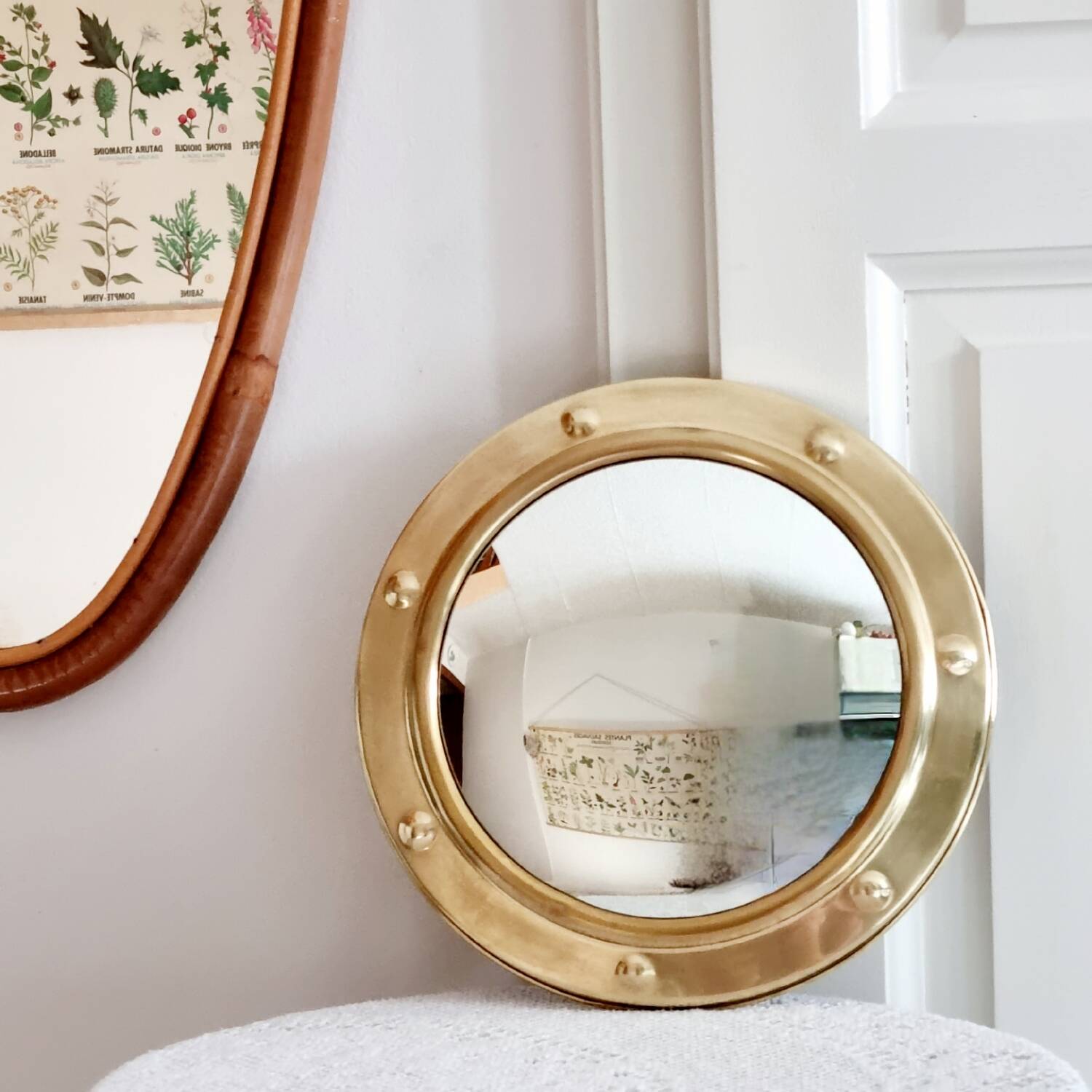 Brass witch's eye porthole mirror