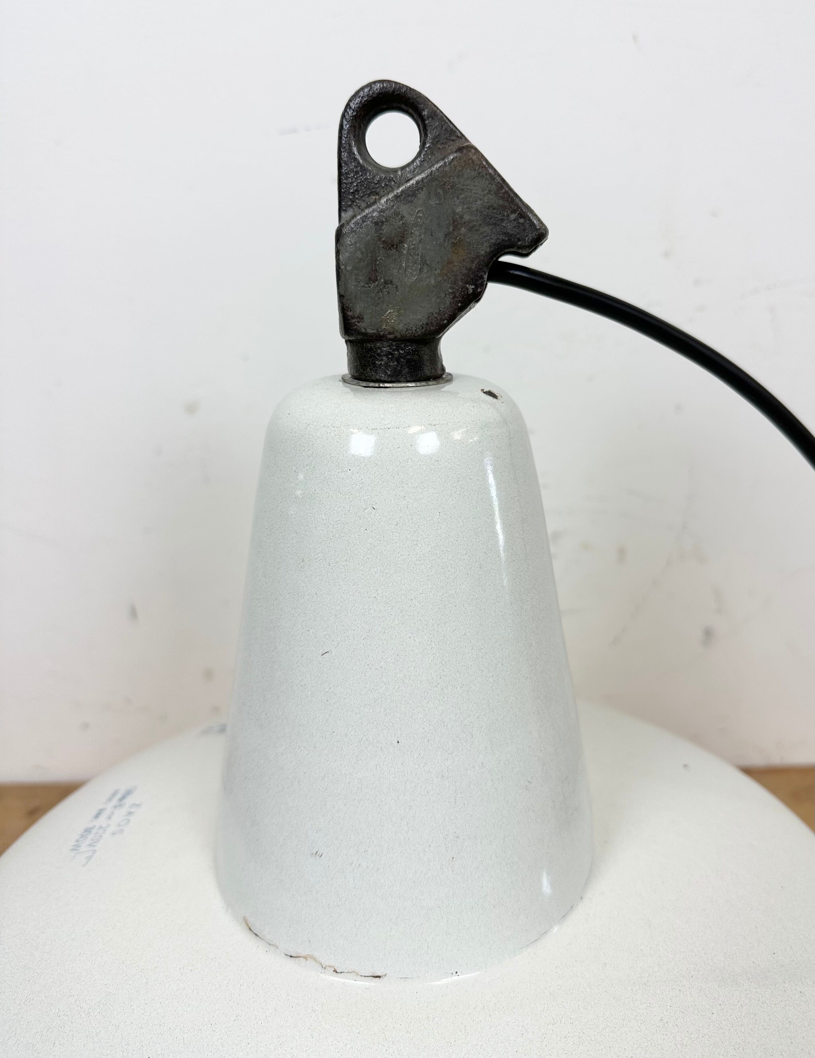 Industrial white enamel factory pendant lamp from zaos, 1960s