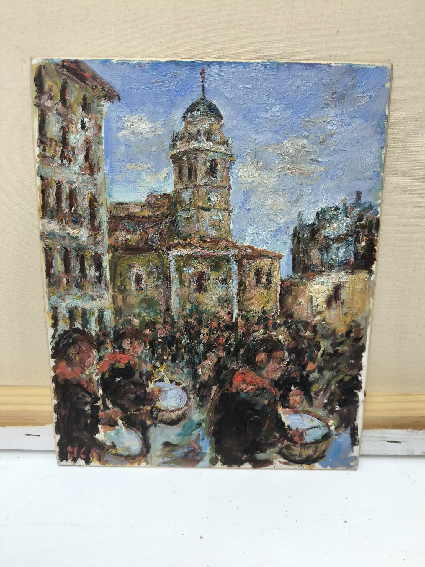 Impressionist Oil Painting on Wood – Semana Santa Tamborada