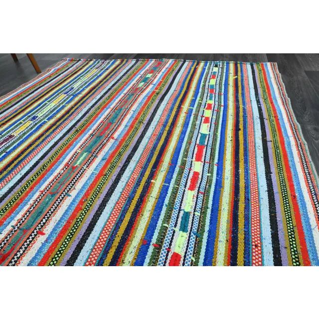 1970s Vintage Turkish Oushak Handmade Wool Cotton Blue Runner Rug 163x306