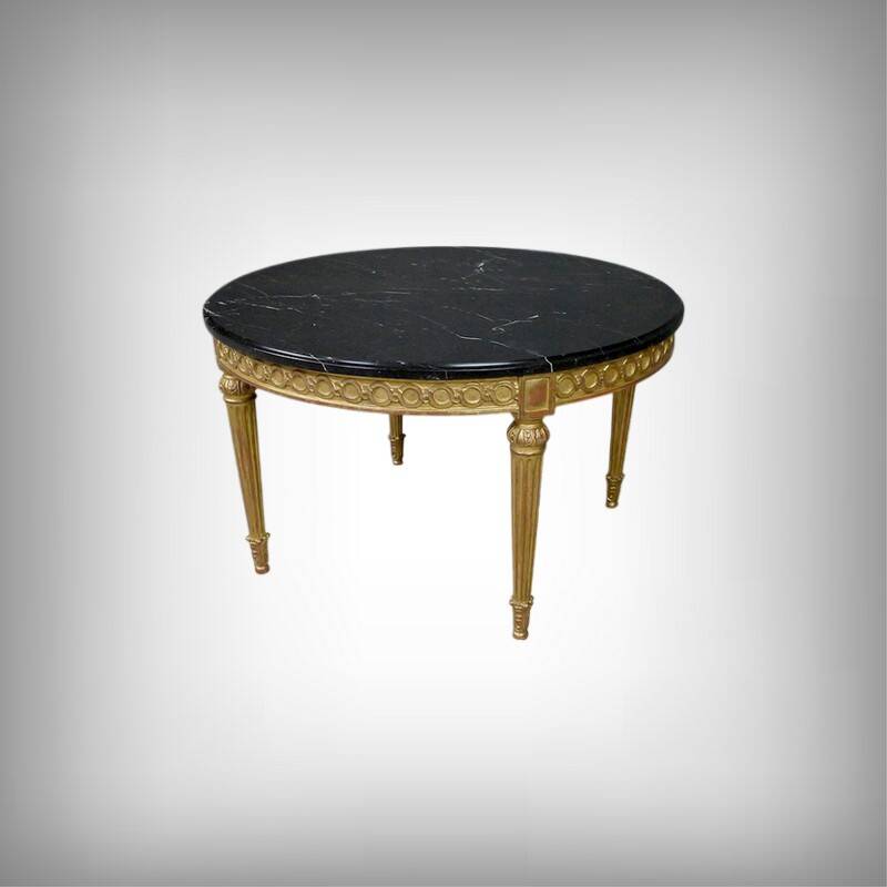 Coffee Table in Marble & Gilded Wood with Gold Leaf, Louis XVI Style – Mid 20th Century