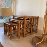 Set of 3 vintage rattan nesting tables – 60s/70s