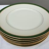 Set 6 porcelain plates Aux Lions de Faïence 1920 imperial green and gold