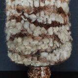 Vintage bedside lamp with wool shade and varnished terracotta base from the 60s