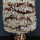 Vintage bedside lamp with wool shade and varnished terracotta base from the 60s