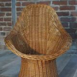 Fauteuil corbeille en osier pour enfant pour Rohe années 60 design Wim Den