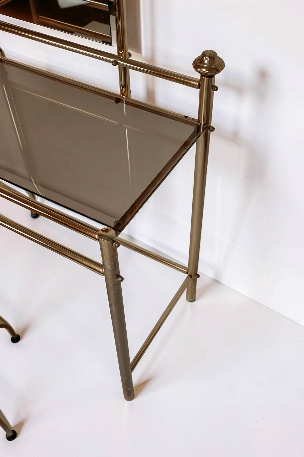 Coiffeuse vanity vintage en laiton avec tabouret