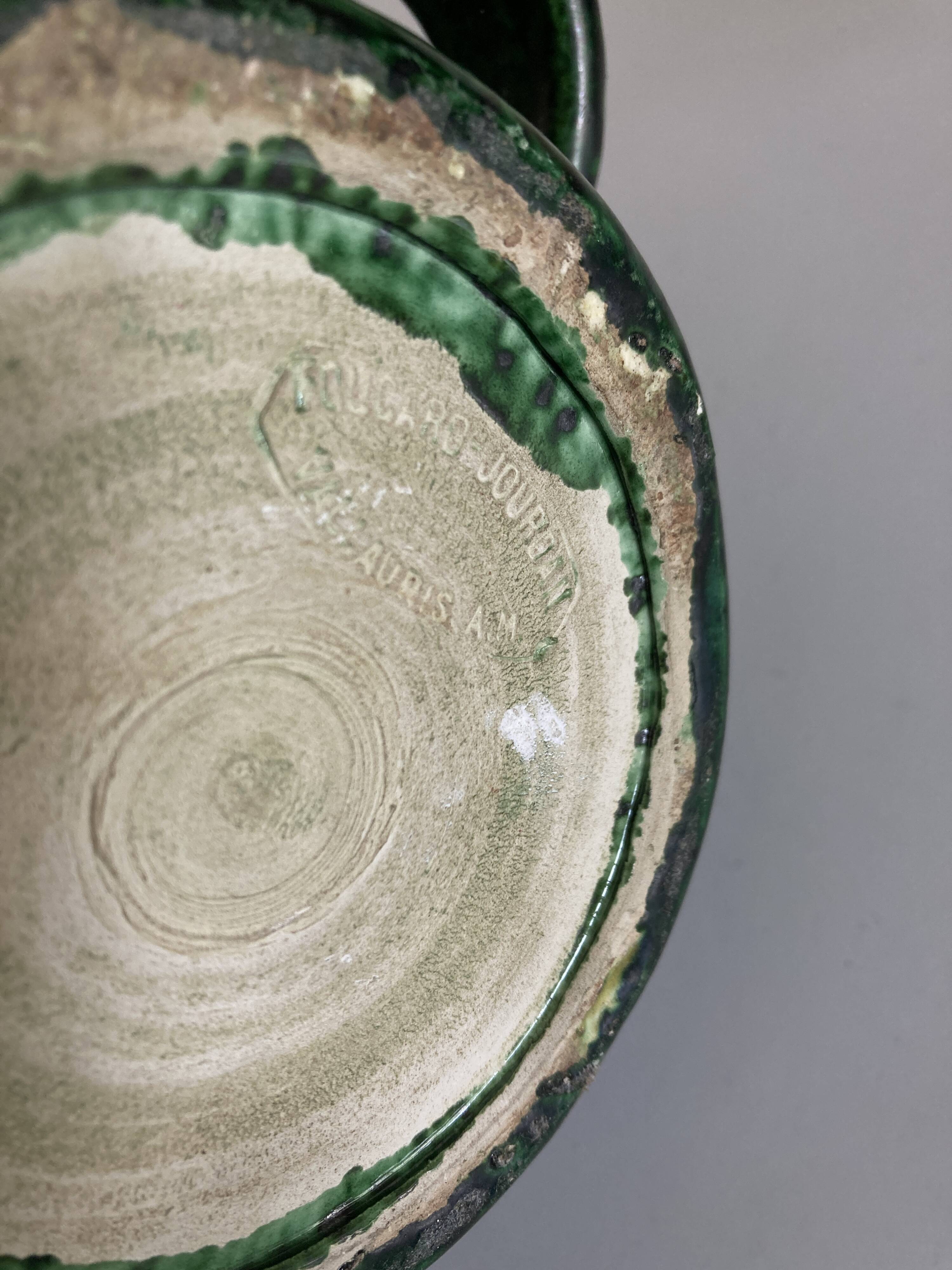XXL green glazed terracotta lamp by Foucart Jourdan Vallauris 1960