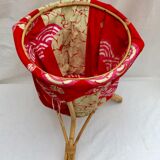 Bamboo worker rattan wicker around 50s-60s and red fabric color H -49cm X D-35cm-