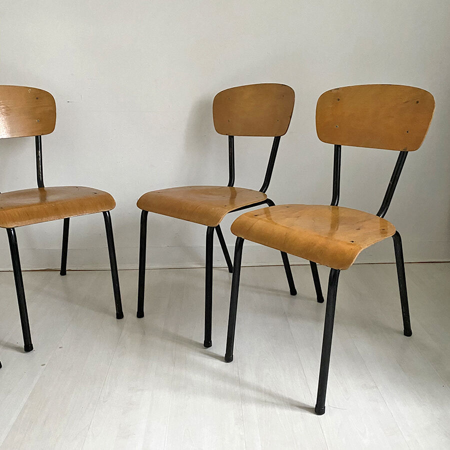 Set of 4 vintage school chairs 1970